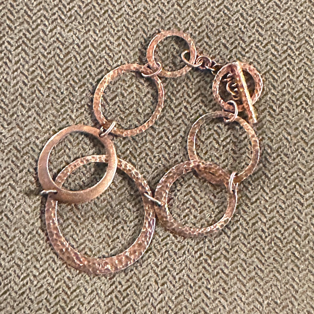 Rustic Rose Gold Tone Hammered Circle Bracelet